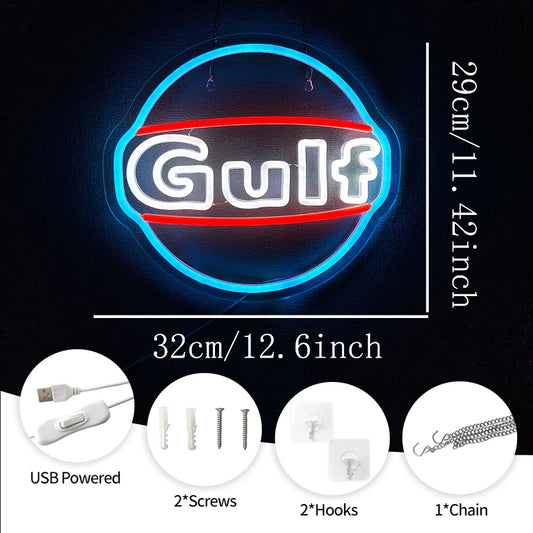 ⛽ Ikonický LED Neon Gulf: Retro Vibe pro Vaši Garáž